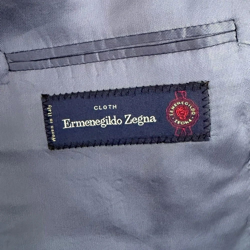 Ermenegildo Zegna S. Cohen Sarno Blazer Blue Grey Wool Silk Check 42R Mens